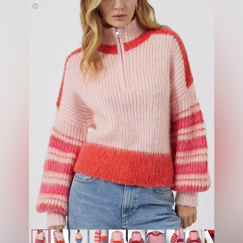 French Connection Striped Half-Zip Sweater Size S